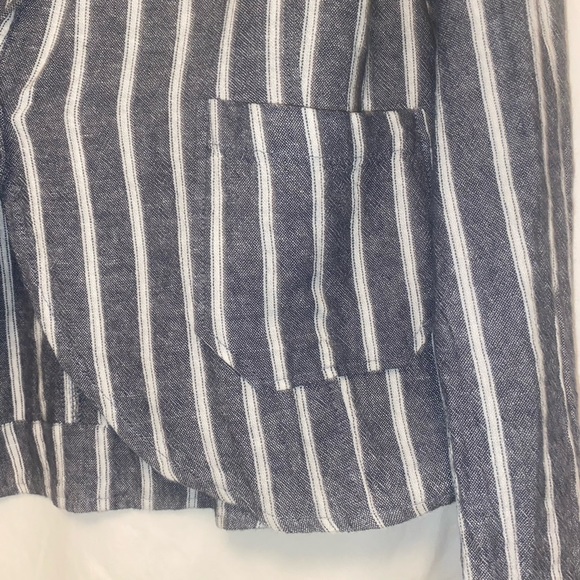 Anthropologie Sanctuary Linen Comfy Soft Chambray White Striped Blazer Small - Picture 6 of 9